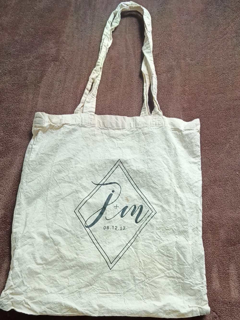 Cream Canvas Tote Bag with Monogram Print